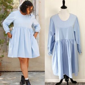 Shop Noble Vale Dress Blue Puff Sleeve Mini Dress Light Blue Cotton Size 1X